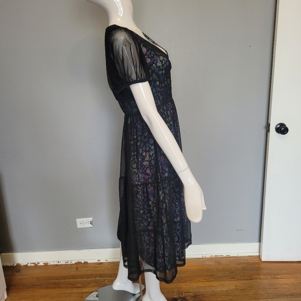 Torrid Black Midi Fit and Flare Dress with Puff Sleeves and Ruffled Skirt - Picture 4 of 9
